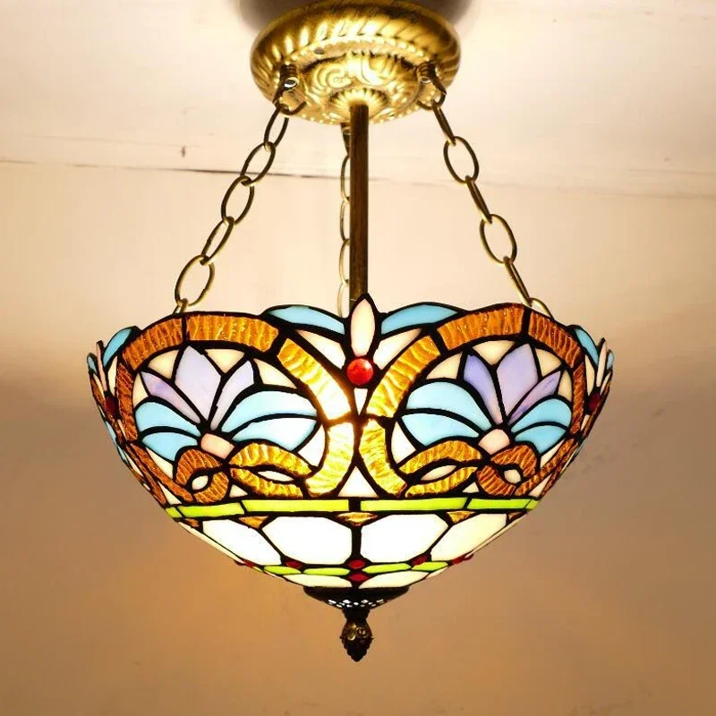 SOFEINA Tiffany candelabro europeo Vintage Color creativo lámpara colgante de cristal hogar sala de estar restaurante dormitorio Hotel Corrido