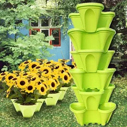 1 Pcs Stackable Plastic Flower Pot Planter Plant Vase Holder Nursery Pots 5 Colors Home Garden Balcony Decoration