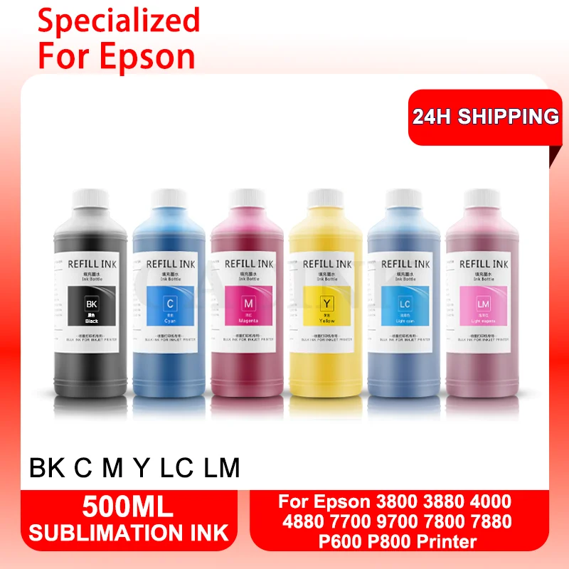 500ML Dye Sublimation Ink For Epson 3800 3880 4000 4880 7700 9700 7800 7880 P600 P800 Heat Transfer Hot Press Ink For T-Shirt