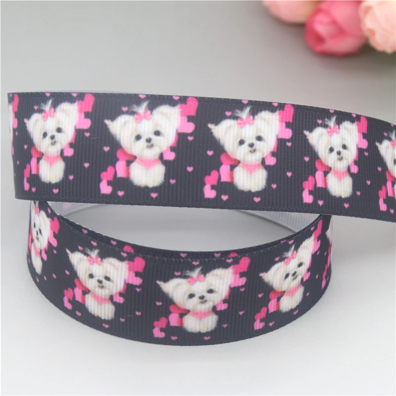 DHK 7/8\'\' 5yards Cat Dog Paw Dachshund Printed Grosgrain Ribbon Accessories Material Decoration DIY Sewing Craft C2656