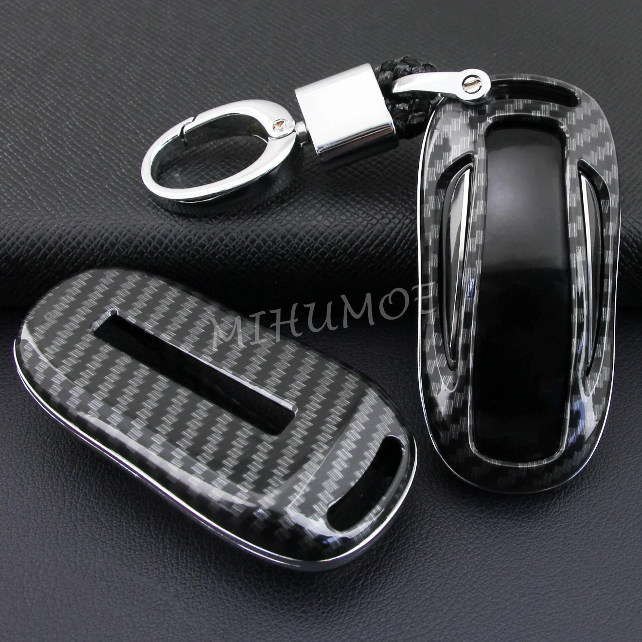 

Carbon Fiber Car Key Fob Chain Ring Cover Case Keychain Shell Accessories For 2016-2023 Tesla Model X