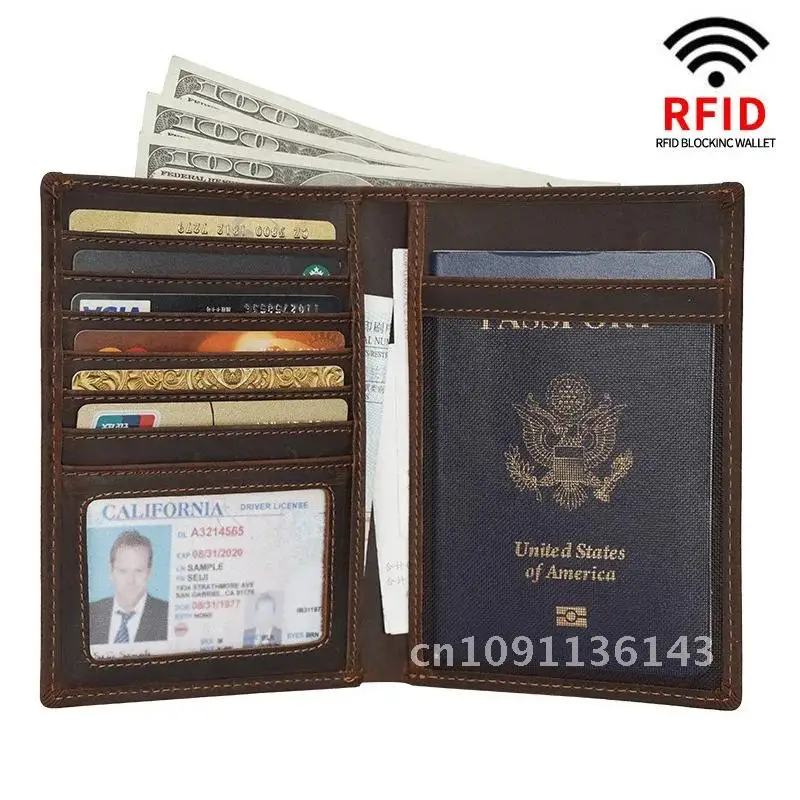 Lawaia Cowhide Wallet with RFID Blocking Card Lightweight Purse Holder Anti-magnetic Case Leather Wallet Passport Wallet Card