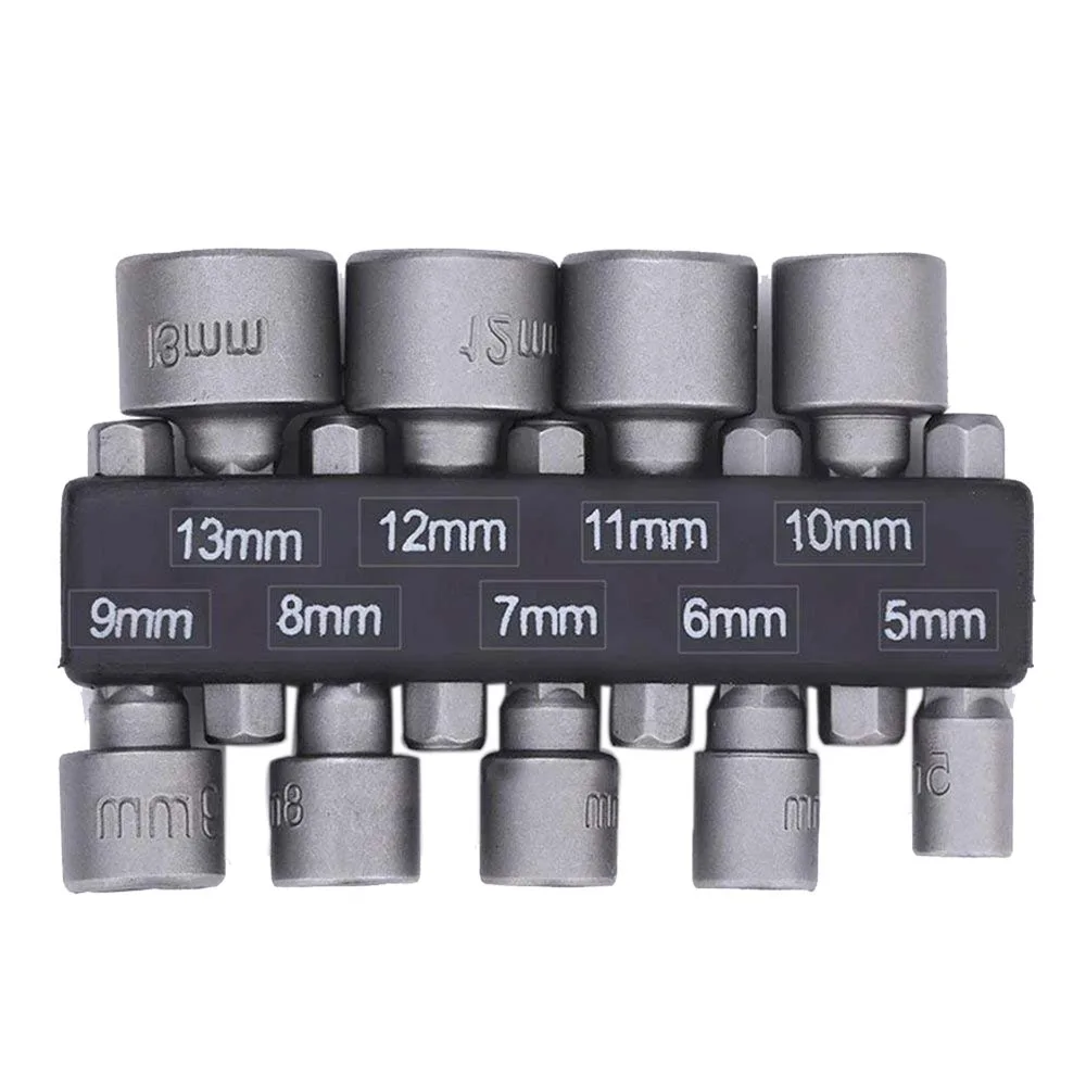 9pcs Power Hand Driver Drill Tools Set 5-13mm Metric Socket Wrench Set Power Nuts Driver Socket 1/4