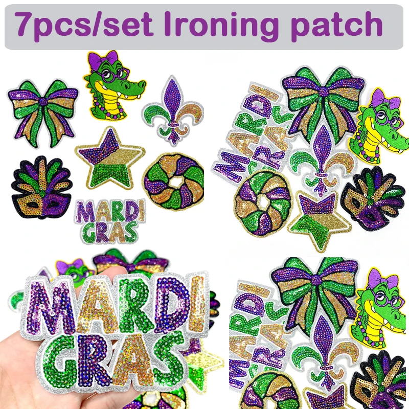 

7 шт./компл., милая мини-карнавальная гладильная нашивка, маленькая крокодиловая звезда, бант, блестки, вышивка, наклейка, одежда, сделай сам, аксессуары для одежды