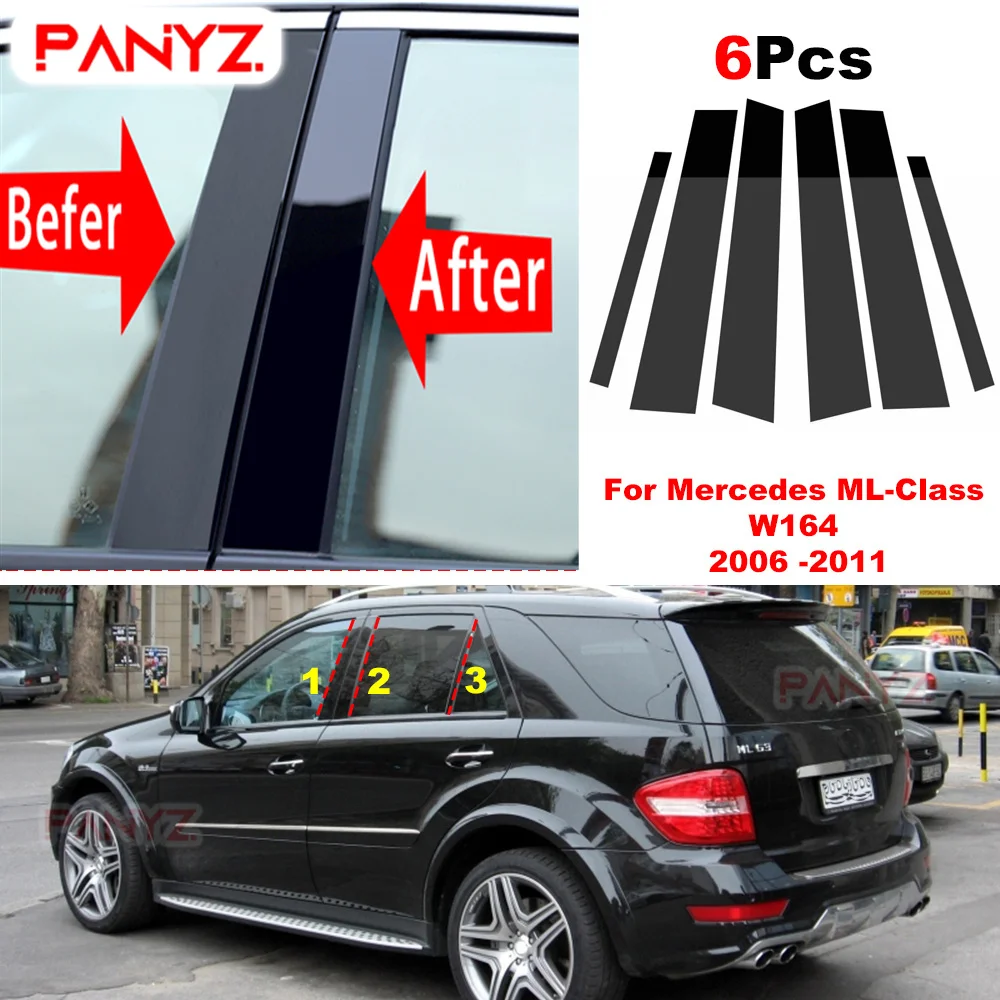 6Pcs Car Pillar Posts Door Window Trim Cover for Mercedes ML-Class W164 2006 2007 2008 2009 2010 2011 BC Column Sticker