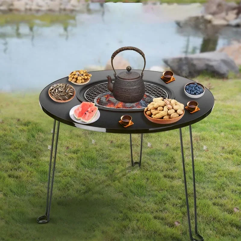 KRC CAMP Folding Barbecue Round Table Stove Portable Camping BBQ Charcoal Grill With Storage Bag Patio Tea Boiling 2024