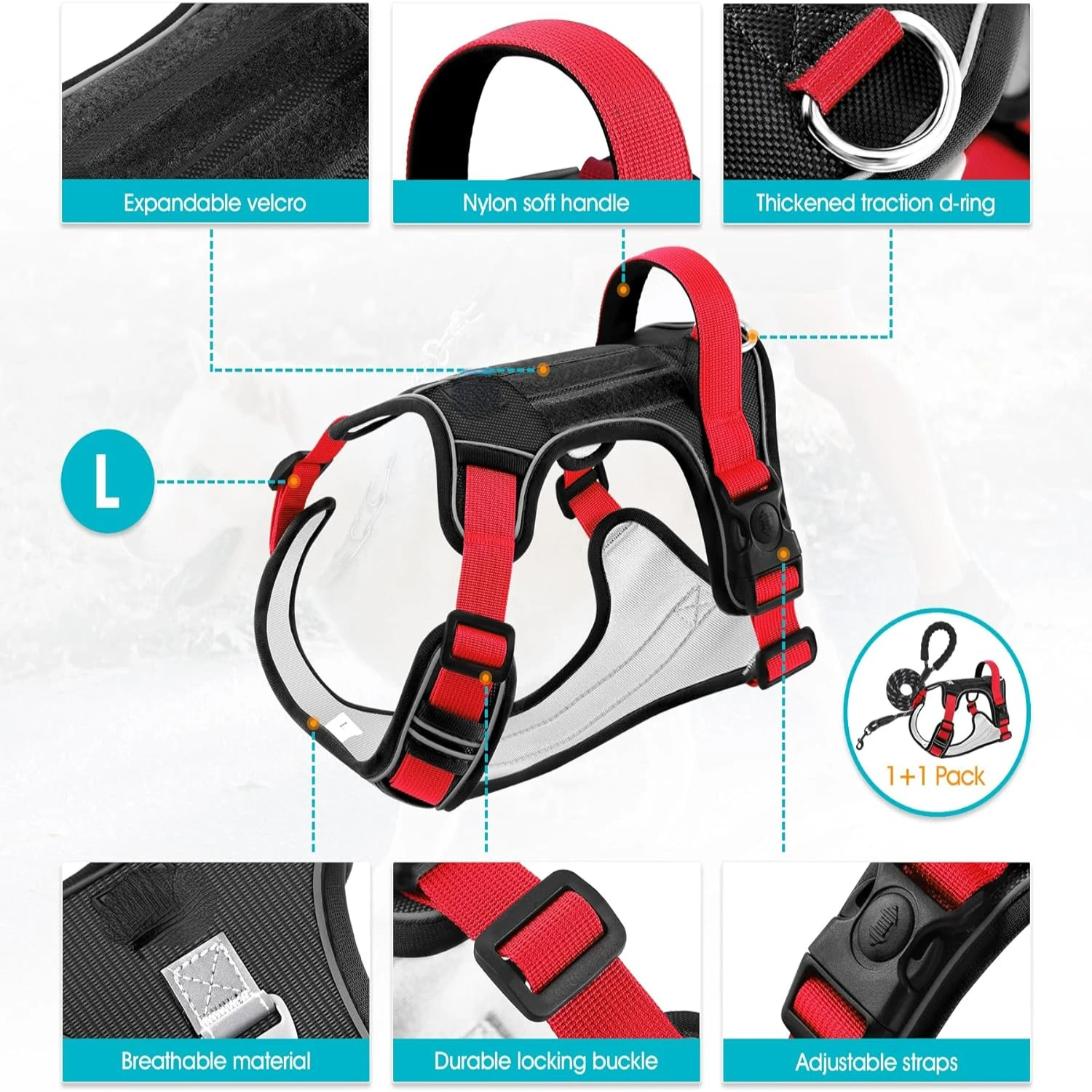 مجموعة سترة عاكسة للضوء للحيوانات الأليفة مع مقبض تحكم سهل - مثالية للكلاب المتوسطة والصغيرة والكبيرة - حزام عالي التحمل + Le مجاني