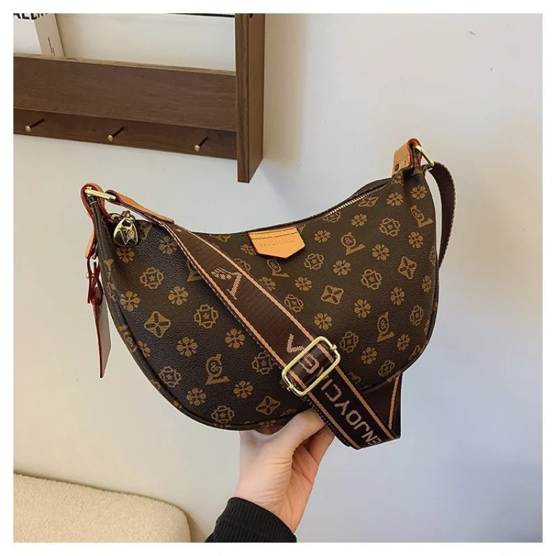 

​Spacious Women's Vintage Hobo Bag 2025, Multi-Functional Signature Print Crossbody Purse, Wide Strap Tote for Work​