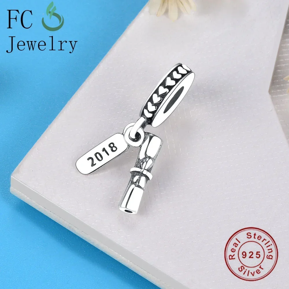 FC Jewelry Fit Original Pan Charms Bracelet 925 Silver Ribbon Book Scroll Letter Kralen Bead 2024 Graduation Crafts Berloque DIY