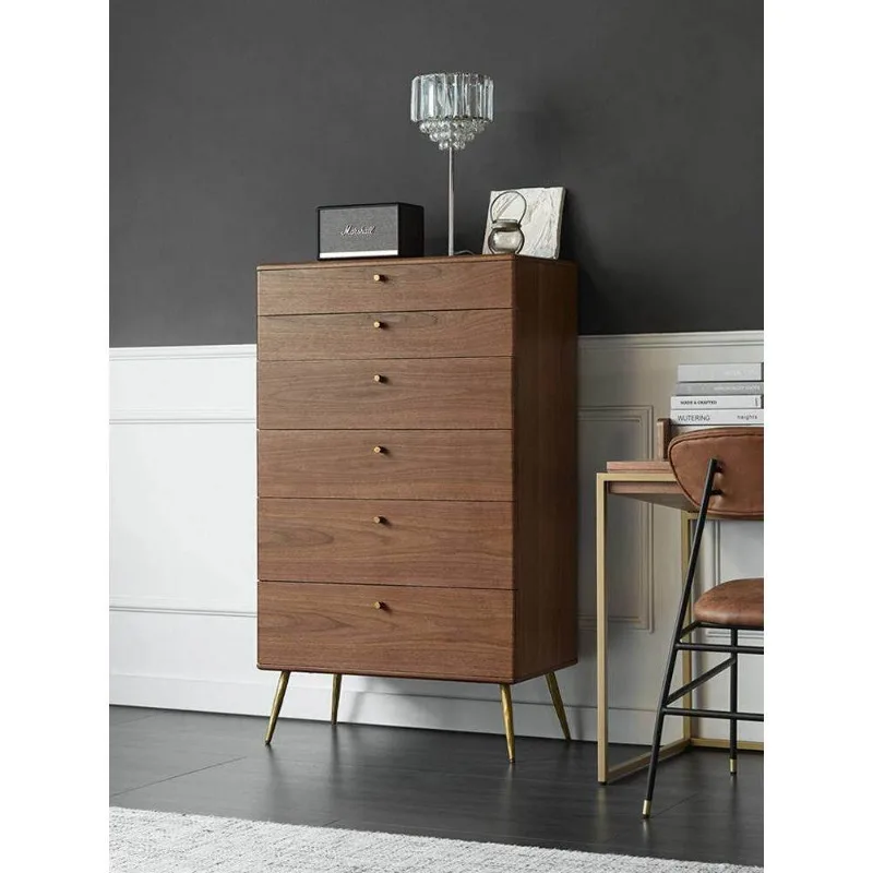 Nordic retro light luxury walnut solid wood six-bucket cabinet living room bedroom wall locker storage cabinet six-bucket cabine