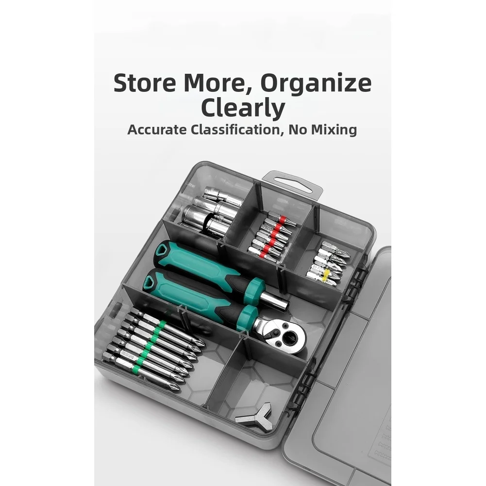 20x14.7cm Plastic Tool Box Parts Organizer Modular Storage Transparent Case Detachable Sections Nuts Bolts Mechanic Tools Set
