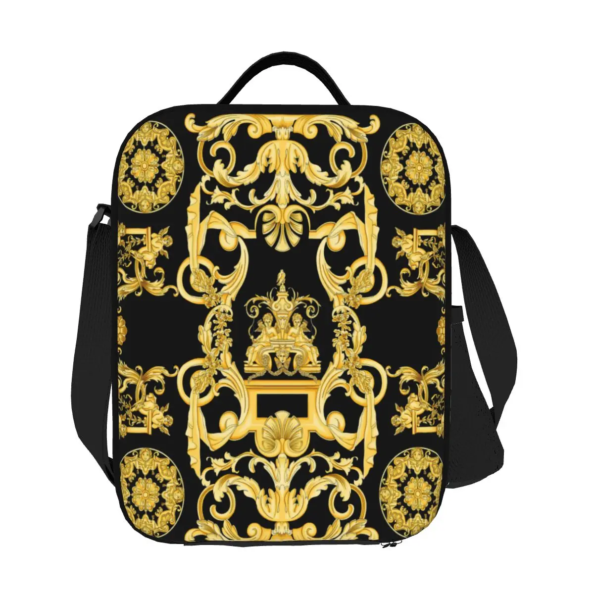 

Роскошные золотые европейские коробки для завтрака с цветочным принтом для женщин, холодильник в стиле барокко, термоизолированная сумка для обеда, школьная детская студенческая сумка