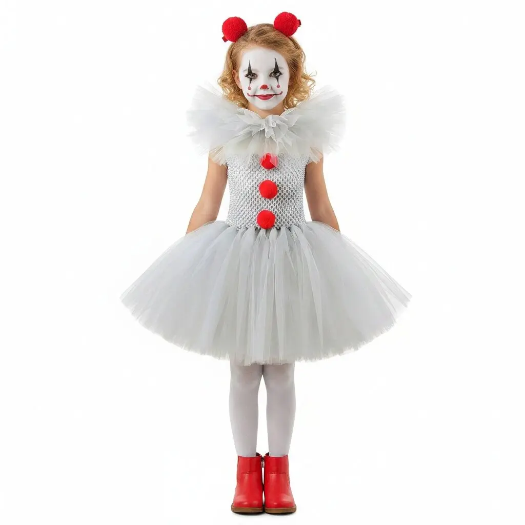 Mädchen Halloween-Kostüm Graues Tutu Gruseliges Joker-Kleid Kinder Cosplay Clown-Kostüm Karneval Party Verkleidung – Detail 3