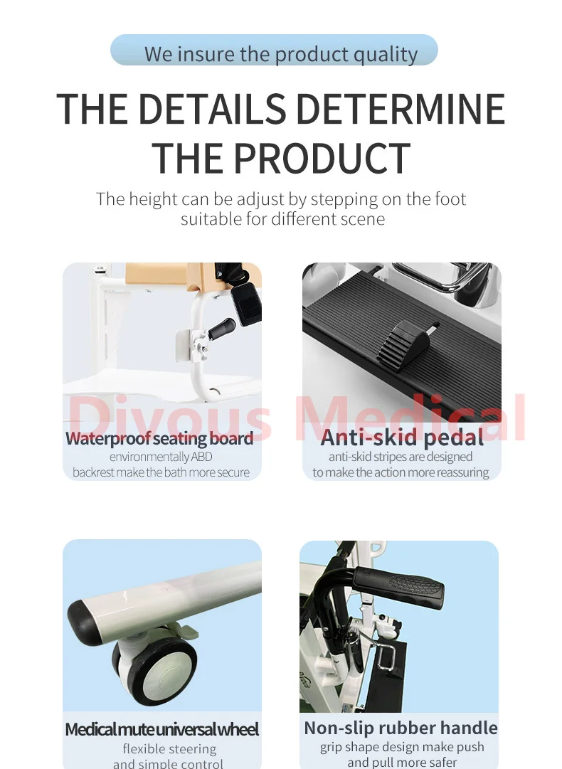 Medical  Hydraulic Patient Transfer  Chair Commode Lift Chair with Bedpan From Bed to Chair for Handicapped