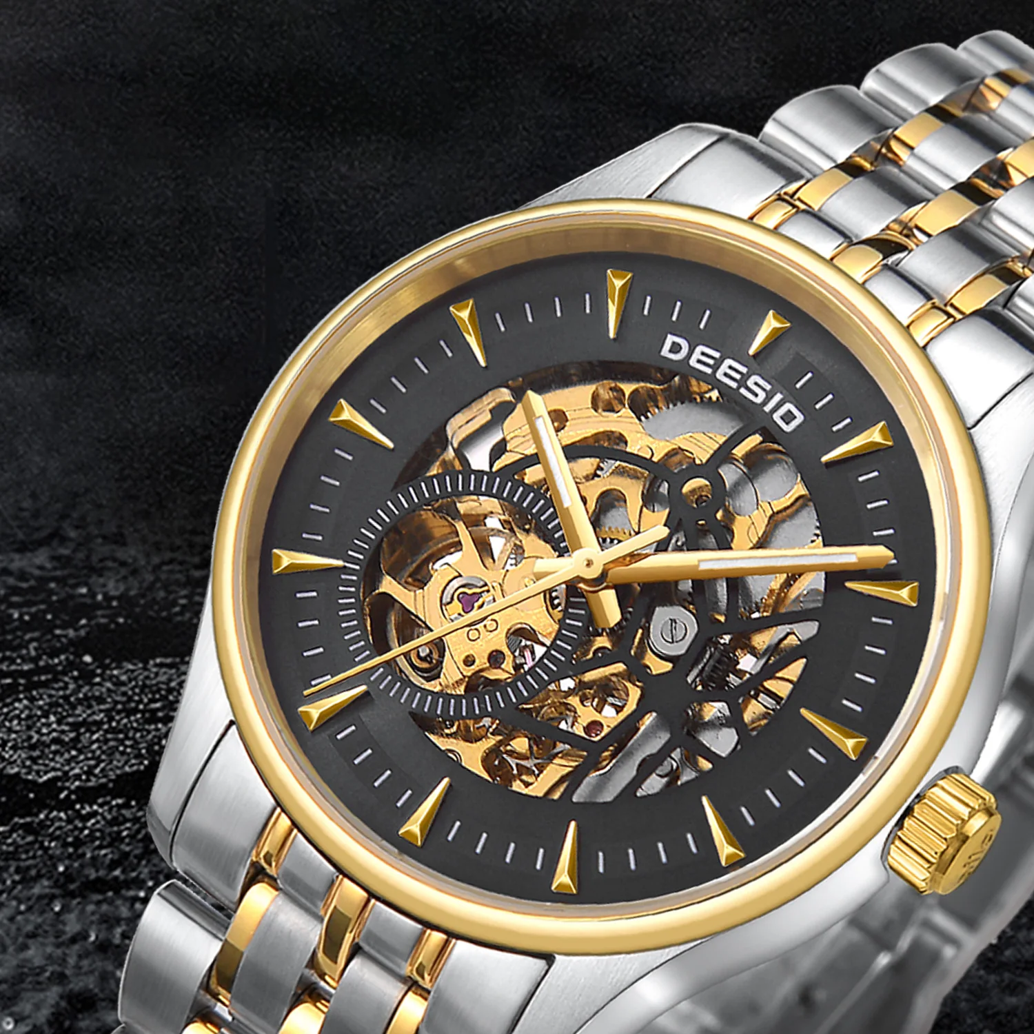 ساعة Deesio للرجال هيكل عظمي أوتوماتيكية فاخرة ميكانيكية من الفولاذ المقاوم للصدأ زجاج الياقوت 40 مللي متر 5ATM مقاومة للماء 36H احتياطي الطاقة #3