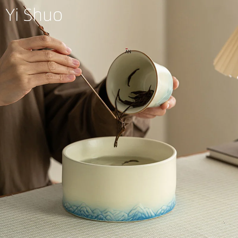 Beige Thousand-Li Landscape Ceramic Tea Wash Kung Fu  Accessories Cup Wash Washed Tea Basin Tea Bowl