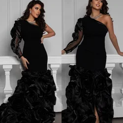 Jiayigong Estilo moderno formal Trompeta de un solo hombro / Sirena Rebordear Plisado Fruncido Organza Hasta el suelo es