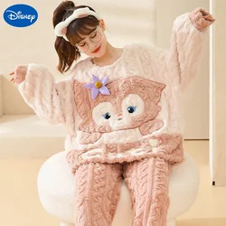 Disney LinaBell Pajamas Women Winter Thick Coral Fleece Cute Lina Bell Jacket Nightgown Cartoon Plush Warm Nightdress Two-piece