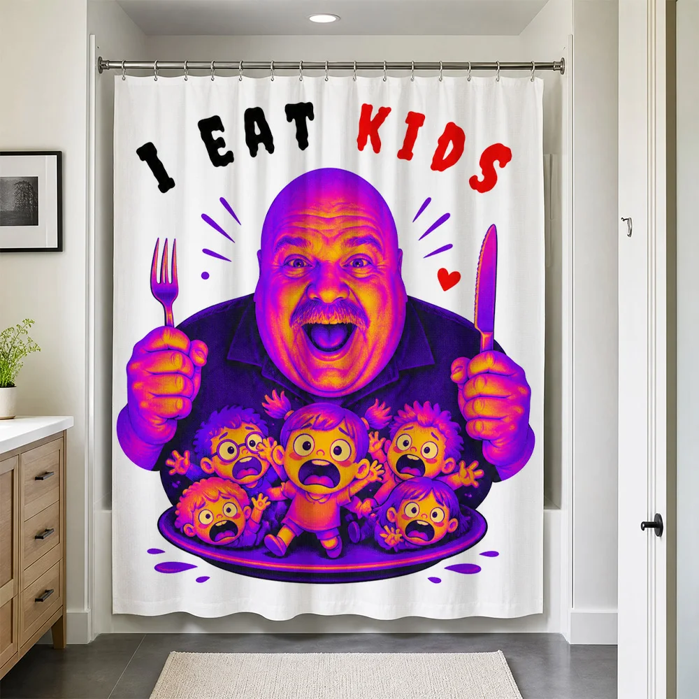Funny Cartoon Waterproof Shower Curtain Novelty I Eat Kids Bathroom Decor Accent Print Home Style Shower Curtain