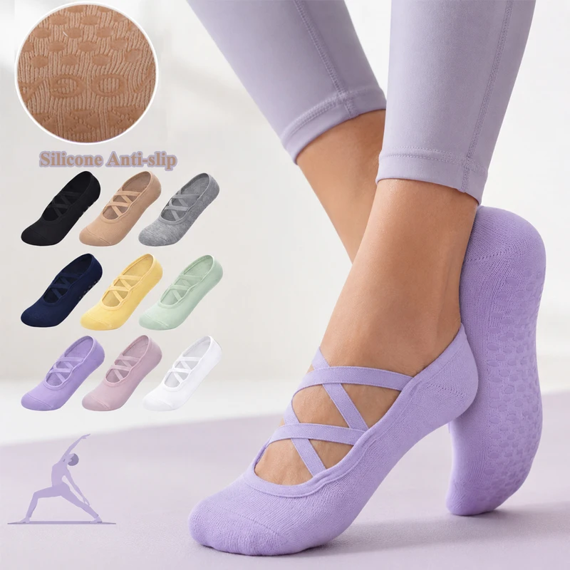 Professional Women's Bandage Pilates Socks Ladies Anti-Slip Backless Yoga Socks Cotton Fitness Workout Ballet Dance Sock