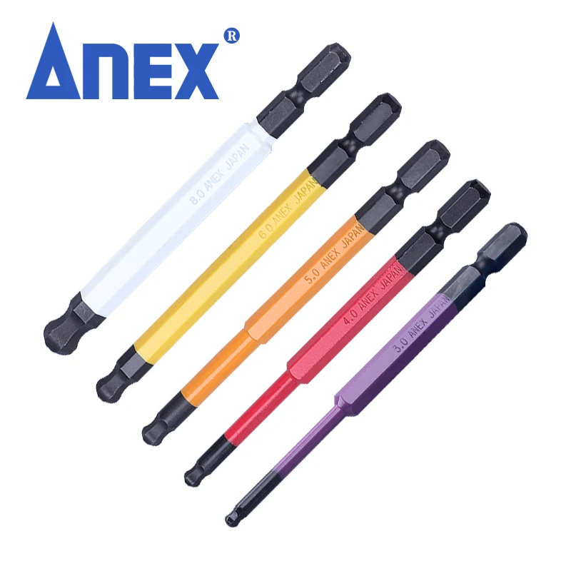 ANEX Color Bit, Ball Point, Single Head, ACBP-2/2.5/3/4/5/6/8 Mm,Insertion Shaft Diameter: 0.25 Inches (6.35 Mm)