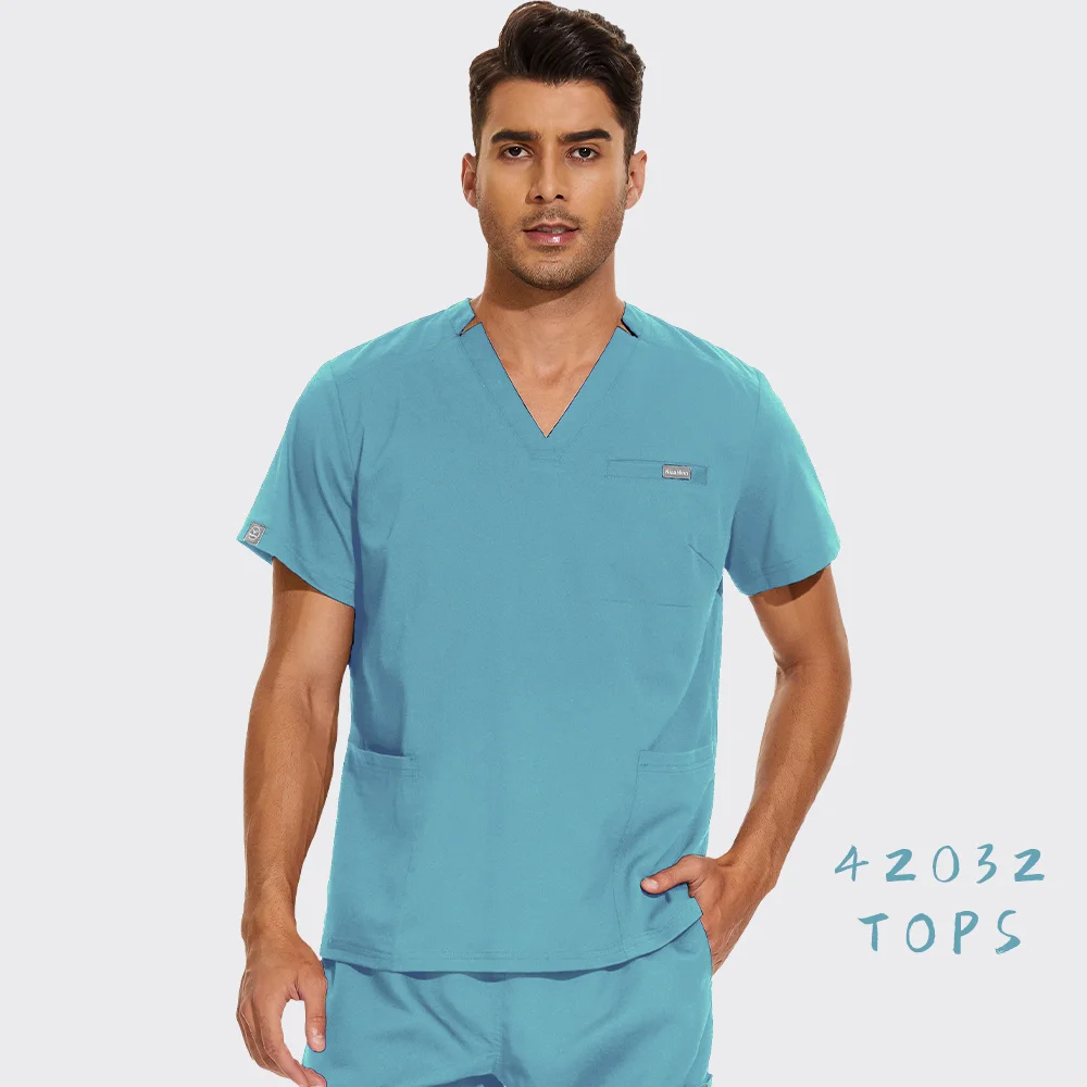 Camiseta de manga corta con cuello en V para hombre y mujer, uniforme médico, ropa de trabajo de laboratorio