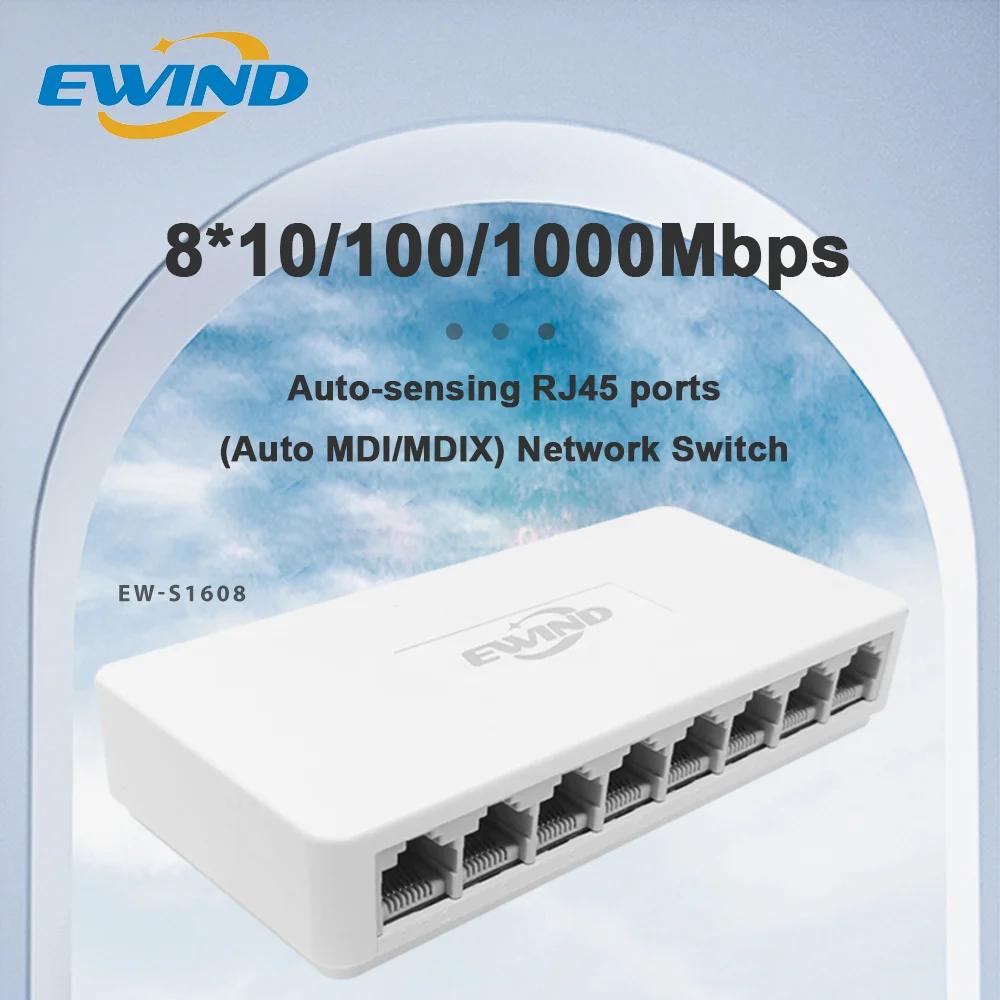 EWIND Ethernet Switch 5/8 Ports Desktop Gigabit Network Switch 10/100/1000Mbps Adapter Fast RJ45 Ethernet Switch Auto MDI/MDIX