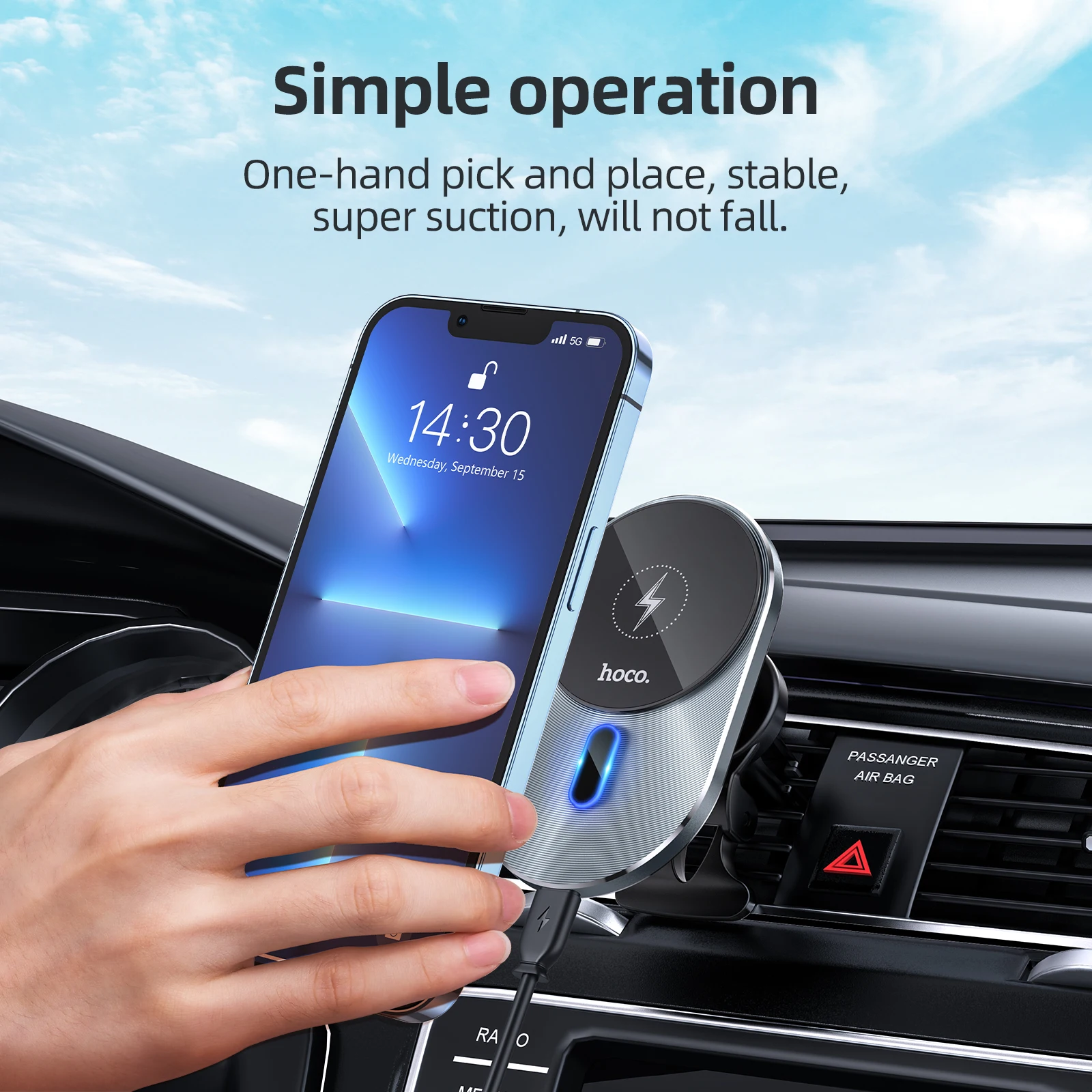 HOCO CA91 Magnetic wireless Fast charging Phone Holder in car 15W Mobile Charger Auto air Outlet Navigation Bracket