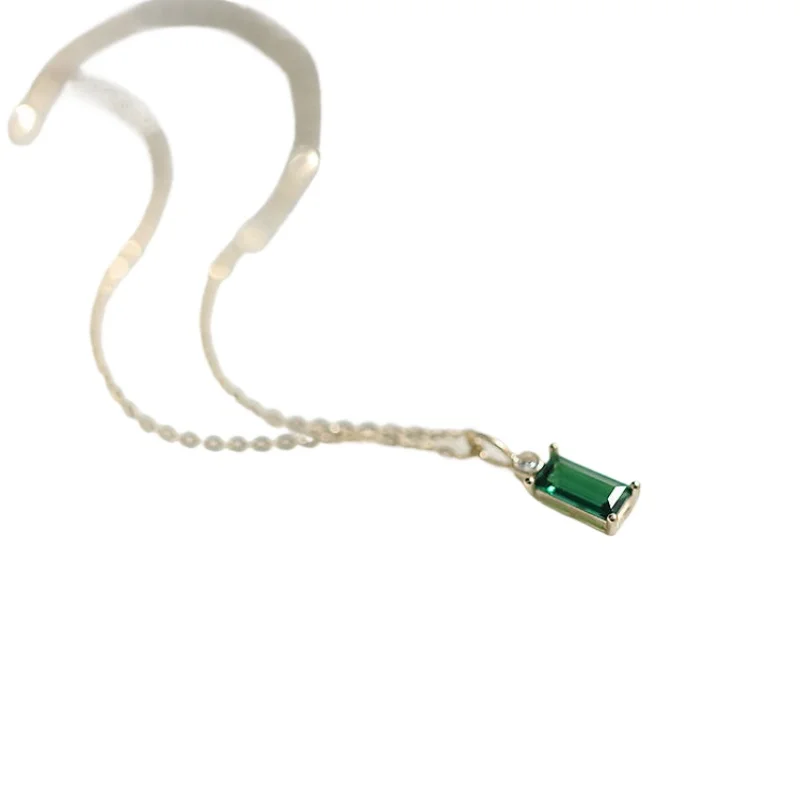 

*Diamond Rectangle Zircon Pendant Necklace Chinese Style Retro Minority Charm Lady Jewelry