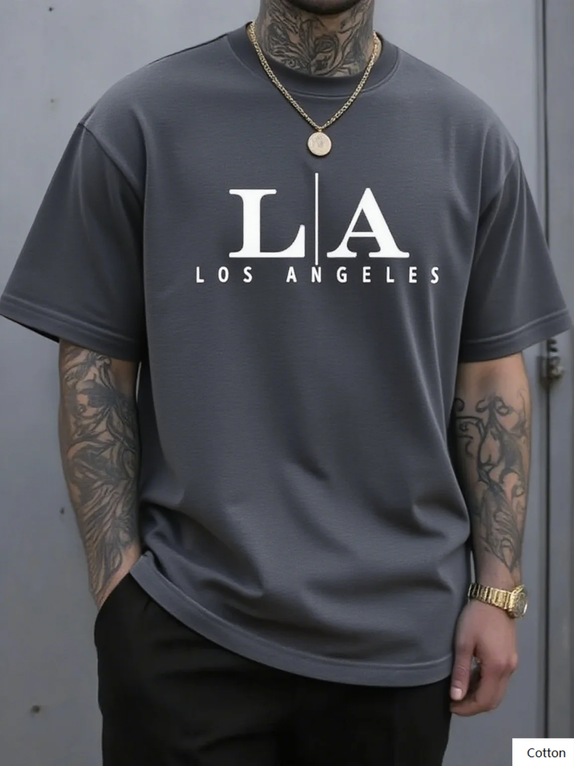 تي شيرت قطني مطبوع عليه LA Los Angeles يعرض شعار LA المميز مثالي لمحبي المدينة والأولئنا الذين يحبون الموضة الحضرية