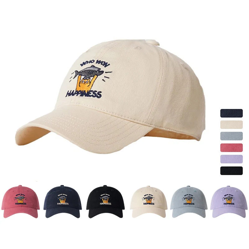 Neue Unisex Baumwolle Kappe Nette Cartoon Katze Stickerei Gebogene Krempe Vintage Baseball Kappe Männer Frauen Casual Snapback Outdoor Papa Hüte