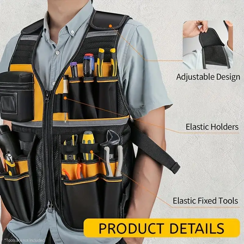 Adjustable Lightweight Construction Work Tool Vest Kit Kit Vest Pockets Straps Special Tool Tool Repair Professional Electr P0Y0