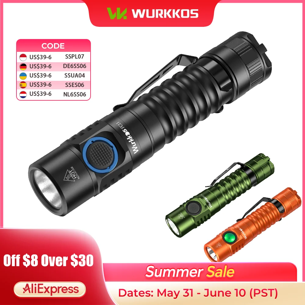 Wurkkos FC11C Led Flashlight Rechargeable High Lumen 1200 Portable Buck Circuit Torch 90 High CRI (5000K) Magnetic Lighting