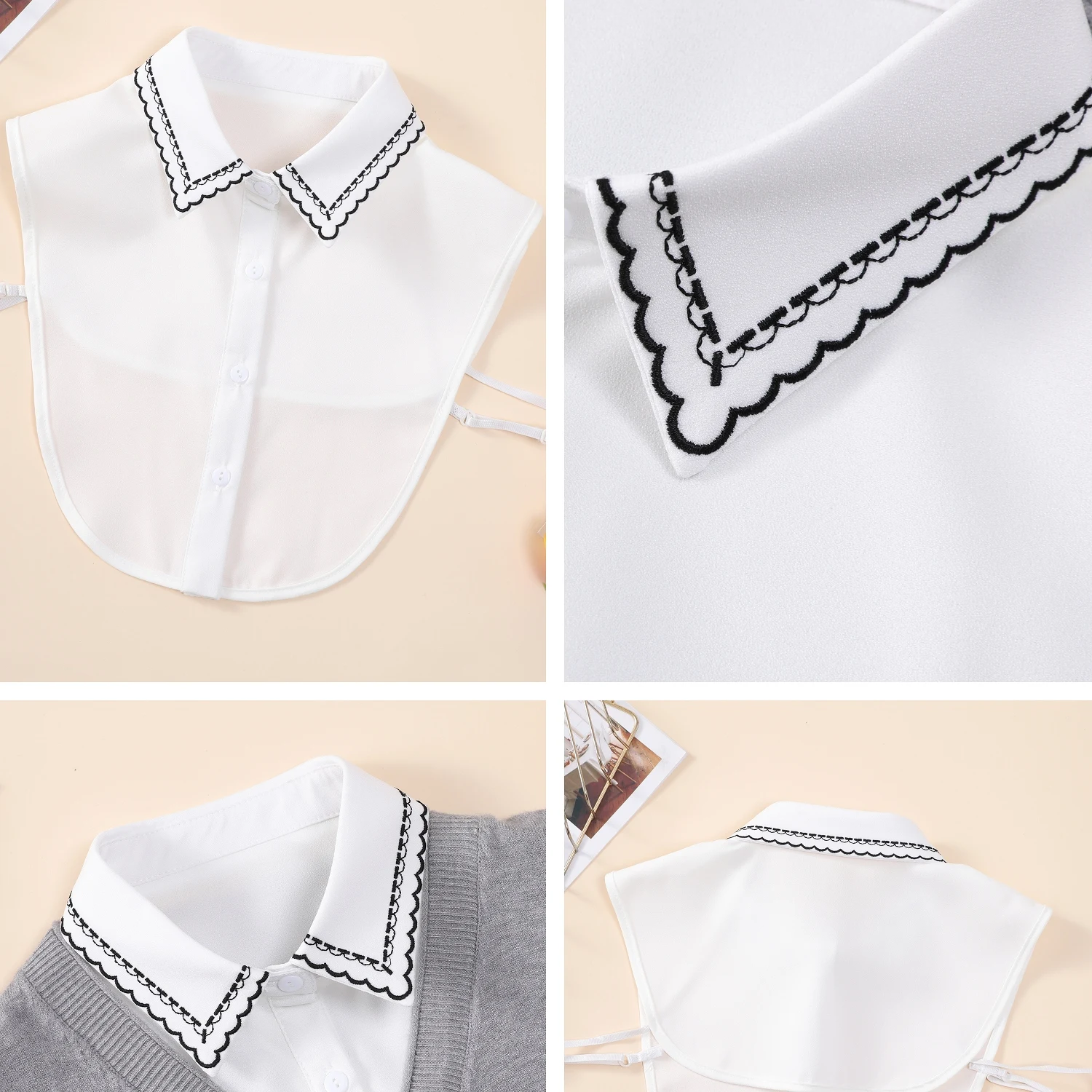 قطعة واحدة من الياقة المزيفة المزخرفة للنساء، ياقة وهمية متعددة الاستخدامات، ياقة قميص رائعة، طبقة أساسية مع تطريز، سوي