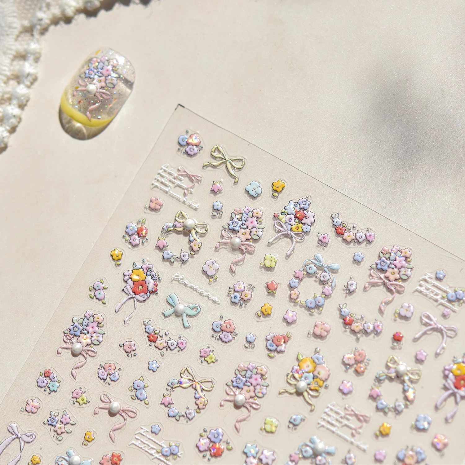 Marco de fotos 5D, borde geométrico, lazo en relieve, pegatinas adhesivas para decoración de uñas, calcomanías para manicura, estampado en caliente, flores de tulipán