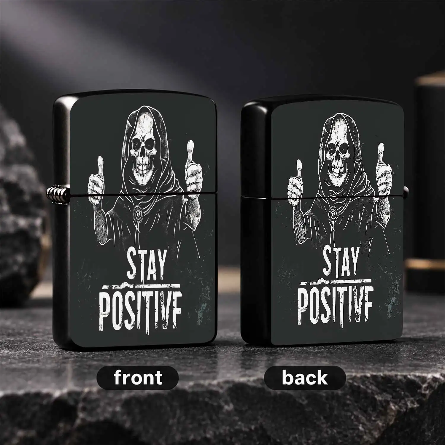 Creative Stay Positive Grim Reaper Lighter, Funny Double Thumbs Up Dark Aesthetic Portable Igniter, All-Scene Practical Cool Decor Accessory, Ideal Unique Gag Gift For Friends Family On Birthday Holiday Parties A Humorous And Interesting Li