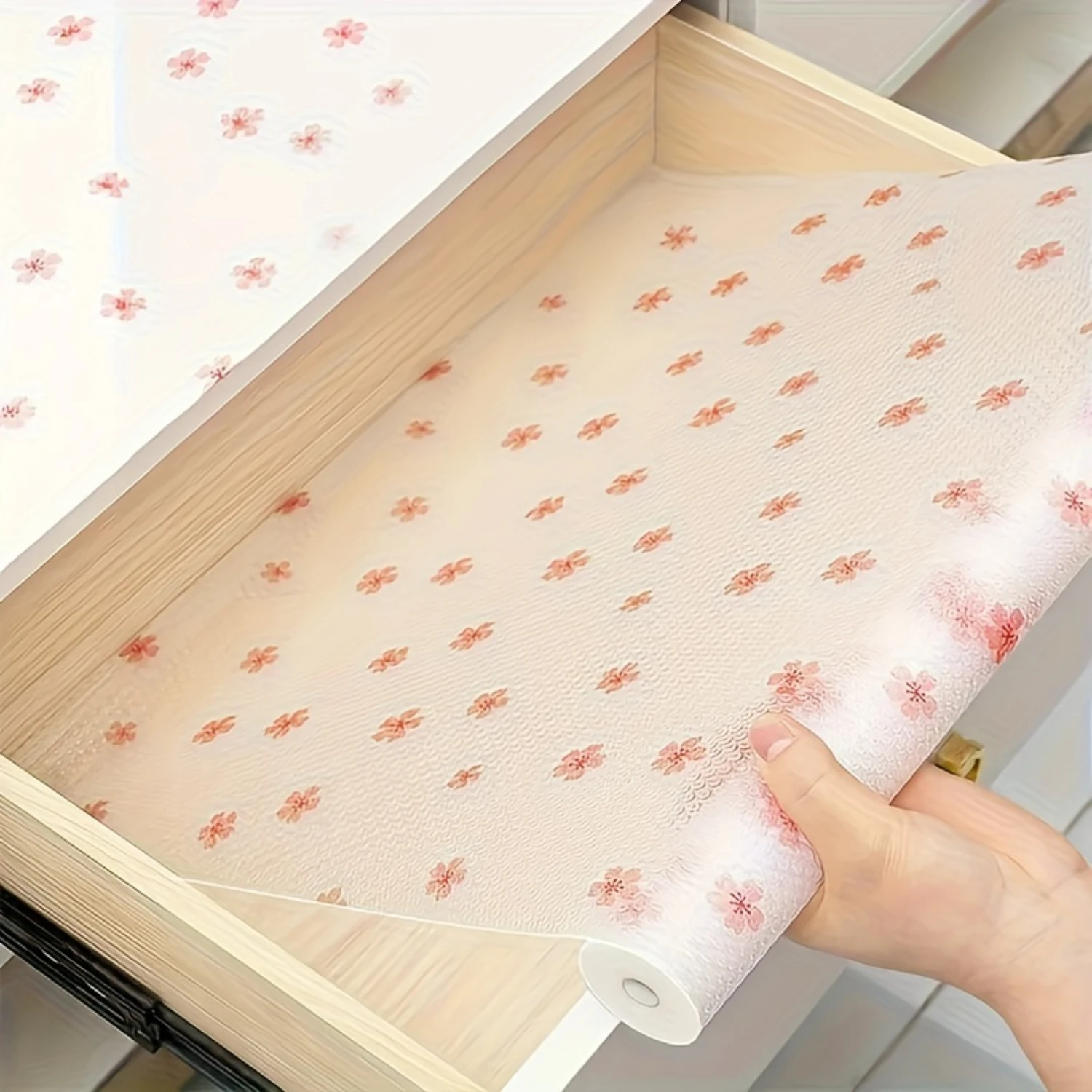 Roll Shelf Liner Flower Pattern Cuttable Pad for Refrigerator Cabinet Drawer Organizers Waterproof Moisture-proof Dust-proof Mat