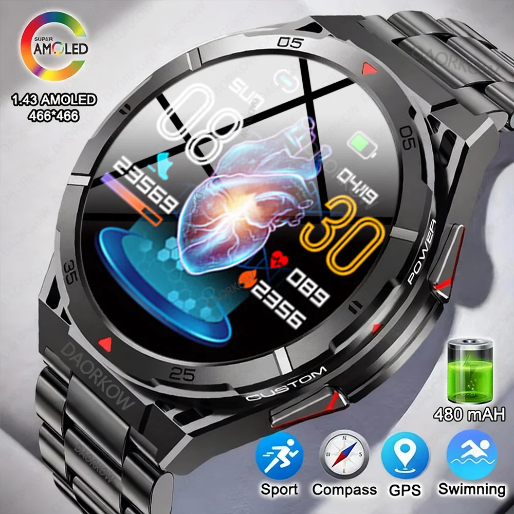 

New Outdoor Built-in GPS Smartwatch Man 1.43'' AMOLED Display Compass 3ATM Waterproof Swimming Grade Bluetooth Call Smart Watch