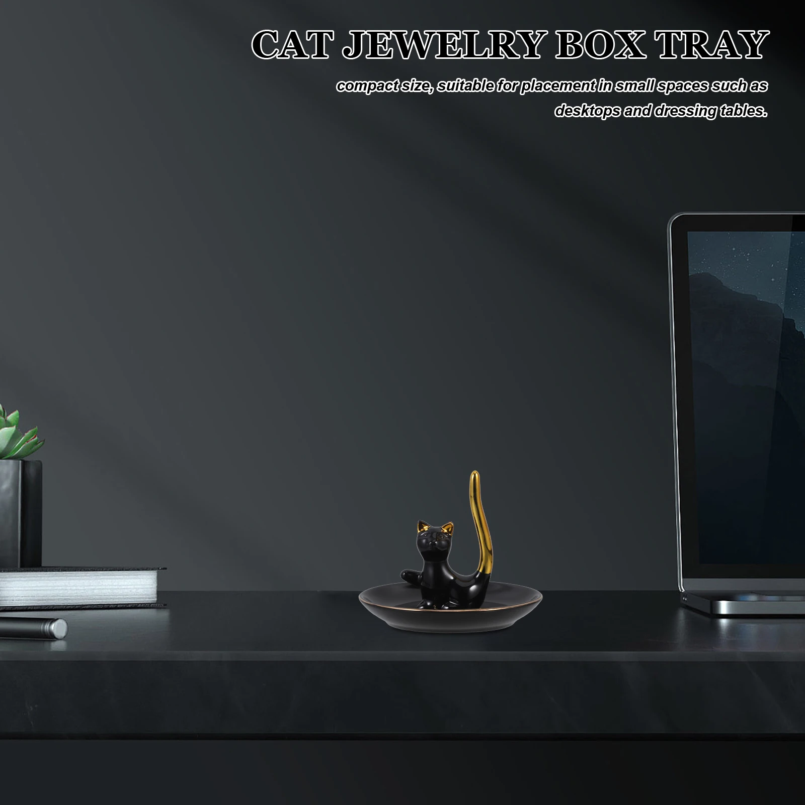 Ceramic Jewelry Tray Cute Cat Statue Elegant Jewelry Display Plate Trinket Organizer for Home Desk Storage Trinket Dish