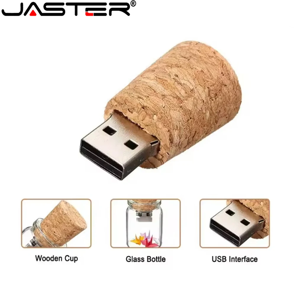 

JASTER Hot Sale Glass Drift Bottle with Cork USB Flash Drive 128GB (Transparent) USB Flash Drive 64GB Fashion Memory Stick Gift