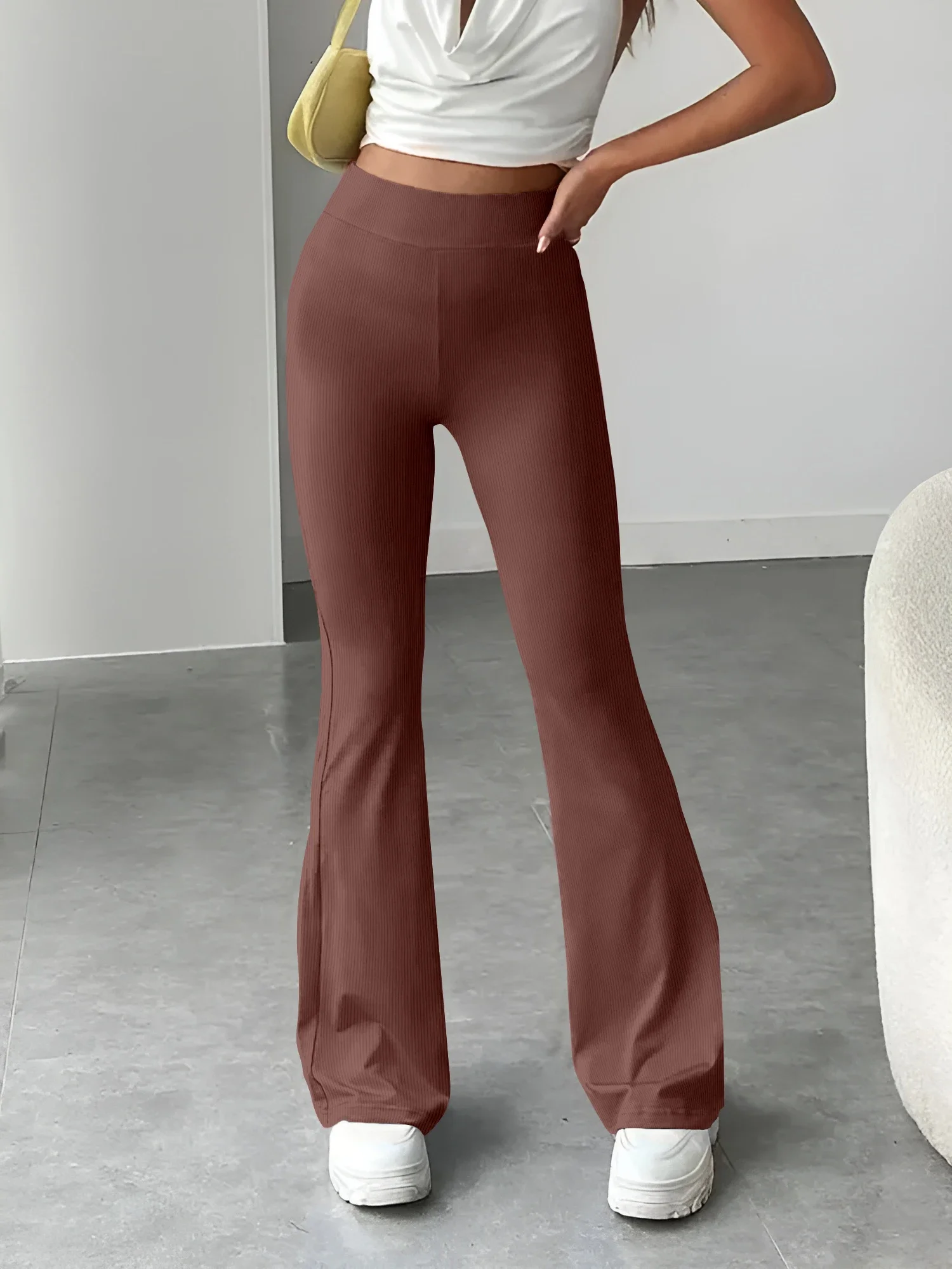 المرأة بلون سراويل أنيقة مضلع متوهج السراويل عادية سليم جديد رقيقة الإناث السراويل عالية الخصر ملابس الشارع #3