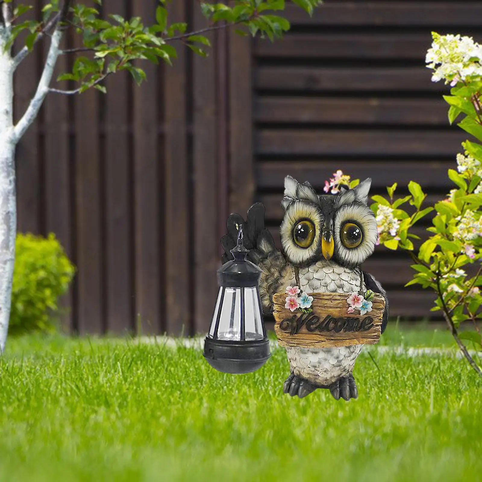 

Owl Decor Statue Animal Sculpture with Solar LED Lights for Spring Decorations, Patio Yard Lawn Ornaments