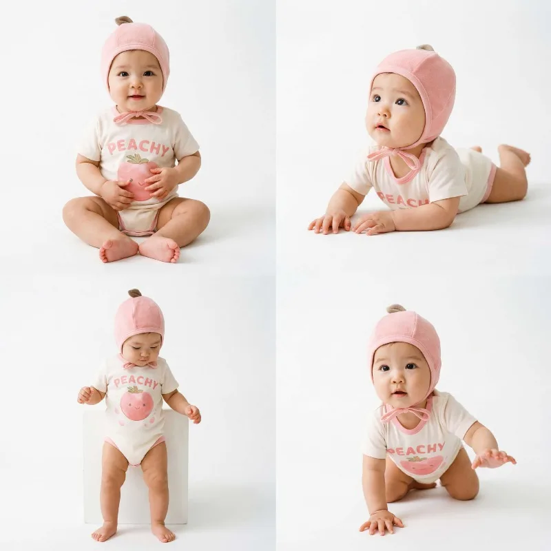 2026-newborn-baby-girls-summer-clothes-short-sleeve-peach-design-hooded-romper-jumpsuit-bodysuit-outfits-set-infant-cute-costume