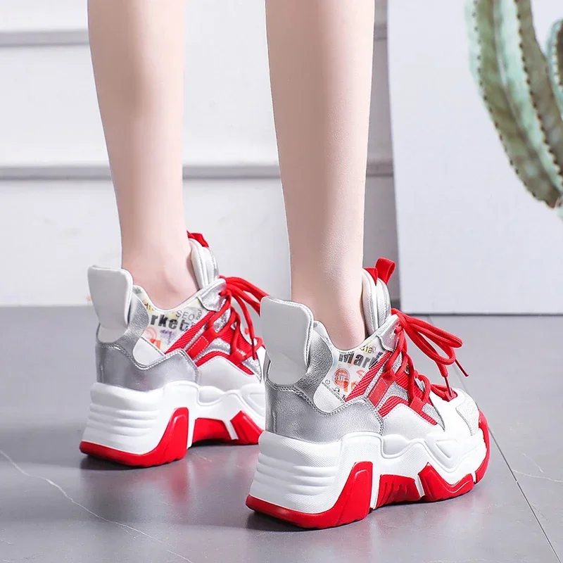 9cm New Women High Top Sneakers Height Increasing Platform Casual Dad Shoes Spring Thick Sole Breathable Mesh Sport Shoes Woman