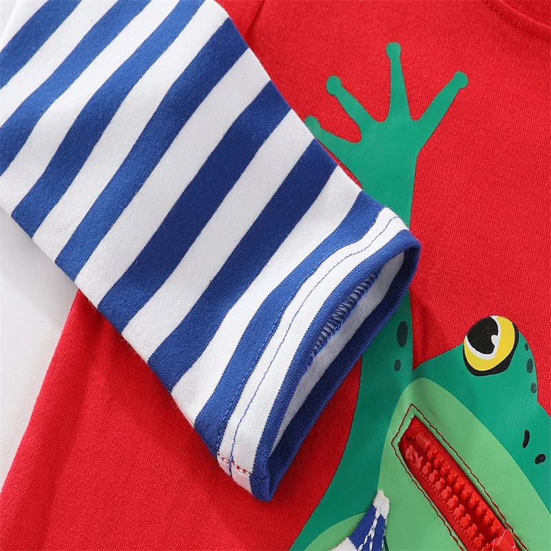 3-12 Years Boy T shirts Long Sleeve Frog  Applique Cartoon Hot Selling Baby Striped Brand Fashion Boy T shirt Boys Tops & Tees