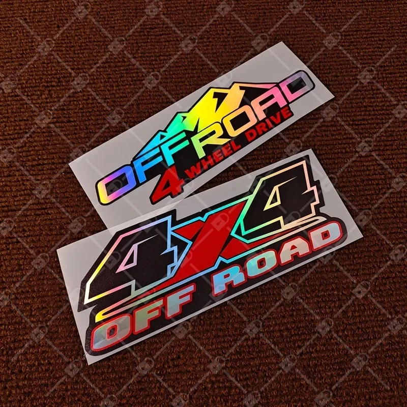 Laser Rainbow Gradient 4WD Offroad Car Body Stickers, Waterproof Heavy Duty Truck SUV Decor Decals