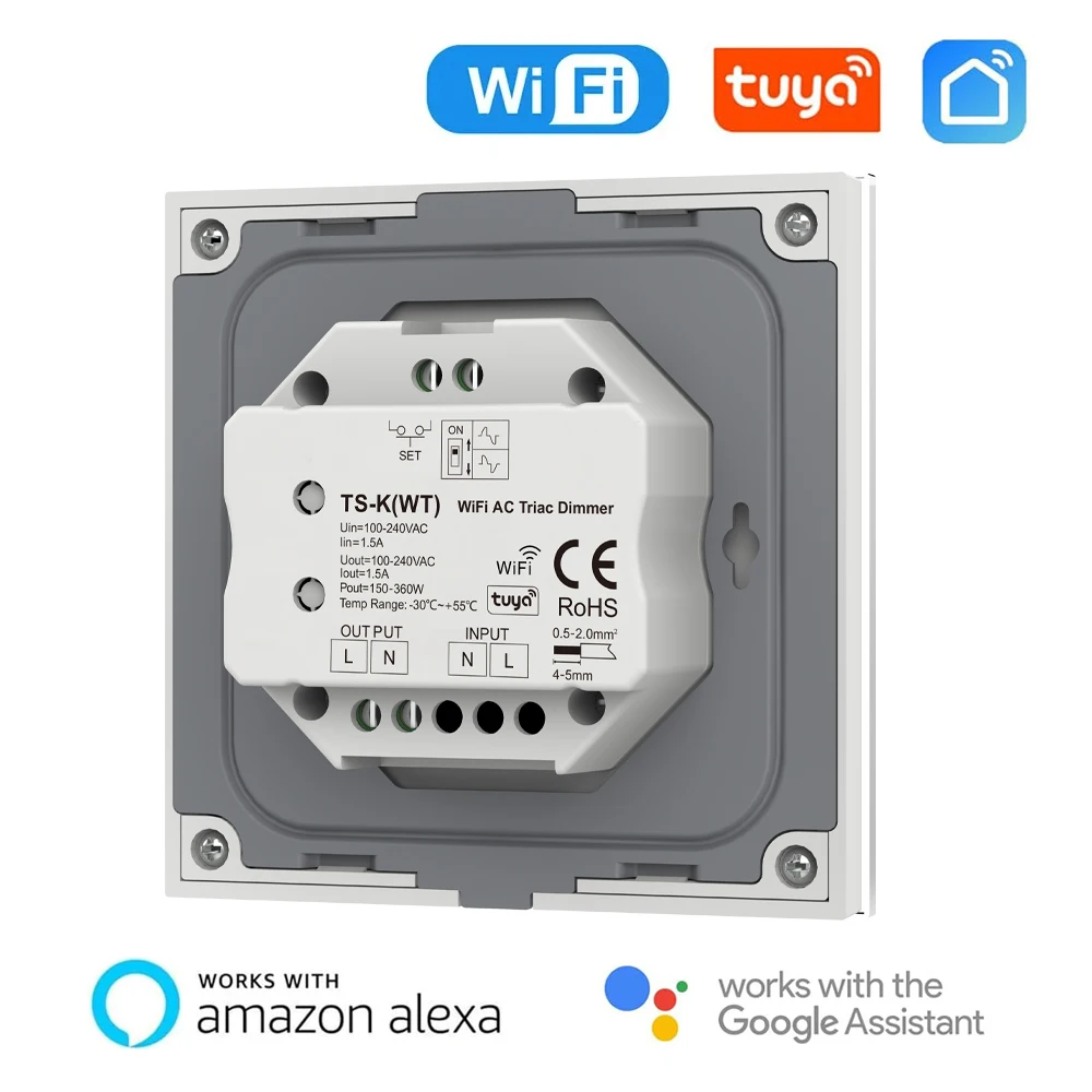 CENFAYA Smart WiFi Rotary Dimmer Switch Works with Alexa Google Assistant TRIAC Dimming TUYA App Voice Control DIM/Rotary/WiFi