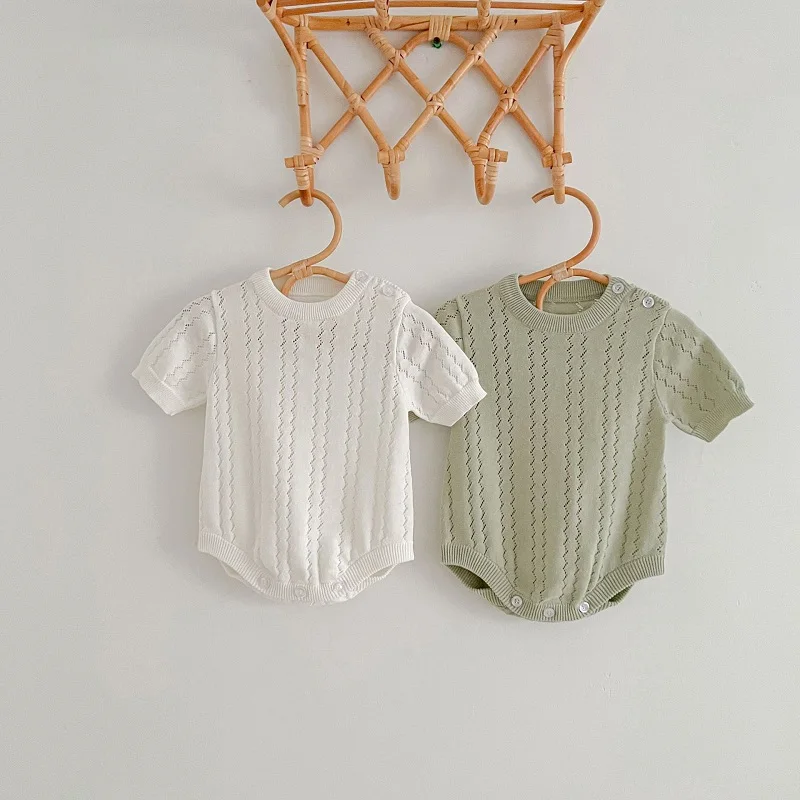 INS Summer Baby Knitwear Romper 0-3Years Newborn Boy Girl Solid Color Short Sleeve O-Neck Knitted Bodysuit One-Pieces Clothes