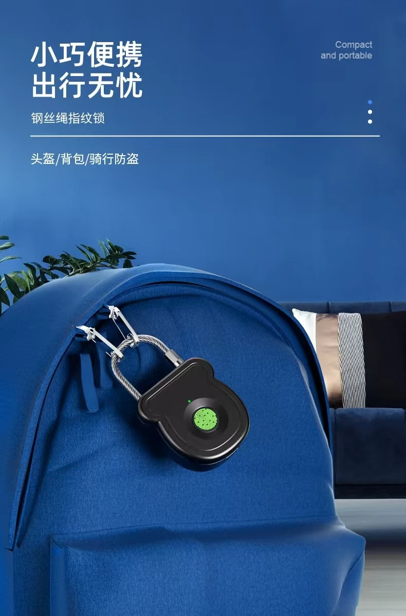 Keyless Fingerprint Biometrics Padlock Electric Lock 20 Users Plastic Material