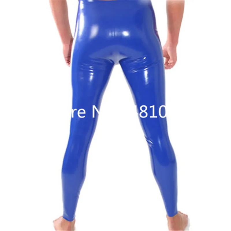 Red Hand Made Latex Leggings With Through Crotch Zipper Latex Tight Trousers Pants for Man